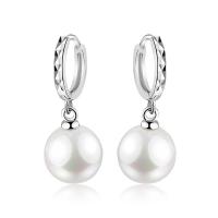 Huggie Hoop Drop Earring, 925 Sterling Silver, with Shell Pearl, Round, different size for choice & for woman, Sold By Pair