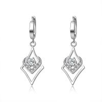 Huggie Hoop Drop Earring 925 Sterling Silver Heart platinum plated micro pave cubic zirconia & for woman & hollow Sold By Pair