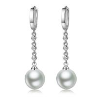 Huggie Hoop Drop Earring 925 Sterling Silver with Shell Pearl Round & for woman & with rhinestone Sold By Pair