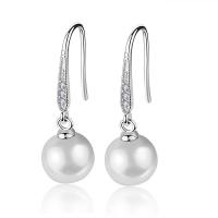 Cubic Zirconia Micro Pave Sterling Silver Earring 925 Sterling Silver with Shell Pearl Round micro pave cubic zirconia & for woman Sold By Pair