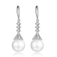 Cubic Zirconia Micro Pave Sterling Silver Earring 925 Sterling Silver with Shell Pearl Round micro pave cubic zirconia & for woman Sold By Pair