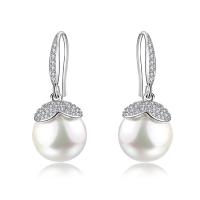 Cubic Zirconia Micro Pave Sterling Silver Earring, 925 Sterling Silver, with Shell Pearl, Round, micro pave cubic zirconia & for woman, 12x32mm, Sold By Pair