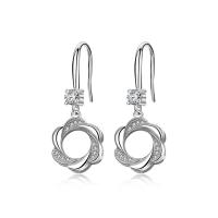 925 Sterling Silver Drop &  Dangle Earrings, Flower, platinum plated, micro pave cubic zirconia & for woman & hollow, 13mm, Sold By Pair