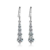 925 Sterling Silver Drop &  Dangle Earrings, Teardrop, platinum plated, micro pave cubic zirconia & for woman, 6x37mm, Sold By Pair