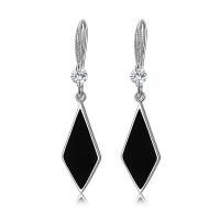 925 Sterling Silver Drop &  Dangle Earrings, Rhombus, stoving varnish, micro pave cubic zirconia & for woman, 10x42mm, Sold By Pair