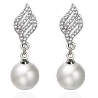 925 Sterling Silver Drop &  Dangle Earrings, with Shell Pearl, Angel Wing, with plastic earnut & micro pave cubic zirconia & for woman, 10x32mm, Sold By Pair