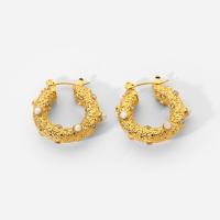 Stainless Steel Hoop Earring 18K gold plated micro pave cubic zirconia & for woman Sold By Pair