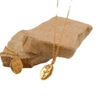 Colar de jóias de aço inoxidável, 18K banhado a ouro, cadeia oval & com padrão de flores & para mulher, vendido para Aprox 16.14 inchaltura Strand