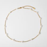 Přírodní Sladkovodní Pearl náhrdelník, Nerez, s Sladkovodní Pearl, s 1.96inch extender řetězce, 18K pozlacené, oválný řetězu & pro ženy, Prodáno za Cca 18.1 inch Strand