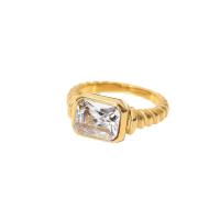 Cubic Zirconia Stainless Steel Finger Ring, Rectangle, gold color plated, for woman & with cubic zirconia, more colors for choice, 9.88mm, US Ring Size:6-8, Sold By PC