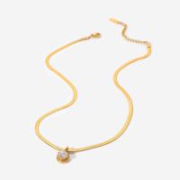Stainless Steel Jewelry Necklace, with 1.96inch extender chain, Round, 18K gold plated, snake chain & micro pave cubic zirconia & for woman, more colors for choice, 10.13mm, Sold Per Approx 15.74 Inch Strand
