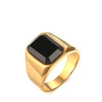 Stainless Steel Finger Ring with Black Agate gold color plated & for man Sold By PC