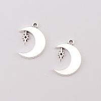 Tibetan Style Pendants, Moon and Star, plated, silver color, 18x13x1.50mm, 100PCs/Bag, Sold By Bag