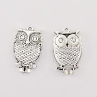 Tibetan Style Animal Pendants, Owl, plated, silver color, 28x18x3mm, 100PCs/Bag, Sold By Bag