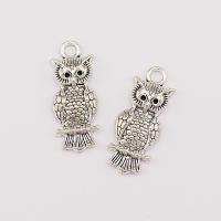 Tibetan Style Animal Pendants, Owl, plated, silver color, 30x12x3.50mm, 100PCs/Bag, Sold By Bag