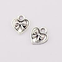 Tibetan Style Heart Pendants, plated, bowknot design, silver color, 10x11x2.70mm, 100PCs/Bag, Sold By Bag