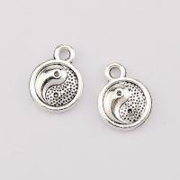 Tibetan Style Pendants, Round, plated, ying yang, silver color, 13x10x2mm, 100PCs/Bag, Sold By Bag