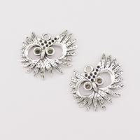 Tibetan Style Animal Pendants, Owl, plated, silver color, 29x25x1.60mm, 100PCs/Bag, Sold By Bag