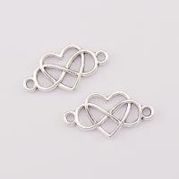 Heart Tibetan Style Connector, plated, silver color, 24x13x2.50mm, 100PCs/Bag, Sold By Bag