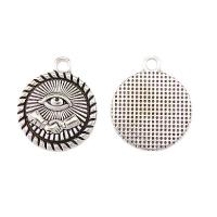 Tibetan Style Pendants, Round, plated, with eye pattern, silver color, 21x18x2.50mm, 100PCs/Bag, Sold By Bag