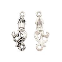 Tibetan Style Animal Pendants, Octopus, plated, silver color, 25x10x2.80mm, 100PCs/Bag, Sold By Bag