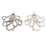 Animal Tibetan Style Connector, Octopus, plated, silver color, 49x45x5mm, 100PCs/Bag, Sold By Bag