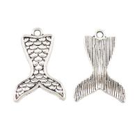 Tibetan Style Animal Pendants, Mermaid tail, plated, silver color, 27x19x1.50mm, 100PCs/Bag, Sold By Bag