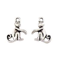 Tibetan Style Animal Pendants, Monkey, plated, silver color, 13x15x3.50mm, 100PCs/Bag, Sold By Bag