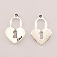 Tibetan Style Lock Pendants, plated, silver color, 22x15x1.80mm, 100PCs/Bag, Sold By Bag
