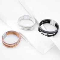 PU Leather Cord Bracelets, with Tibetan Style, fashion jewelry & for woman & with rhinestone, more colors for choice, Sold By PC