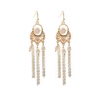 Fashion Fringe Earrings, Brass, with pearl, Natural & fashion jewelry & for woman, golden, Sold By PC