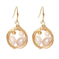 Boucles d'oreilles pendantes en laiton, avec perle, Naturel & bijoux de mode & pour femme, doré, 45x19mm, Vendu par paire