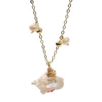 Freshwater Pearl Brass Necklace with pearl with 1.2 extender chain Natural & fashion jewelry & for woman golden Length 17.72 Inch Sold By PC