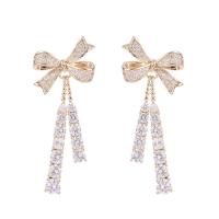 Brass Drop Earring Bowknot plated micro pave cubic zirconia & for woman nickel lead & cadmium free Sold By Pair