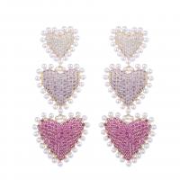 Cubic Zirconia Micro Pave Brass Earring with Plastic Pearl Heart plated micro pave cubic zirconia & for woman nickel lead & cadmium free Sold By Pair