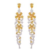 Cubic Zirconia Micro Pave Brass Earring, Flower, plated, micro pave cubic zirconia & for woman, more colors for choice, nickel, lead & cadmium free, 15x84mm, Sold By Pair