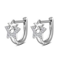 925 Sterling Silver Huggie Hoop Earring, Star, platinum plated, micro pave cubic zirconia & for woman, 14mm, Sold By Pair