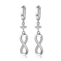 Huggie Hoop Drop Earring 925 Sterling Silver Number 8 micro pave cubic zirconia & for woman & hollow Sold By Pair