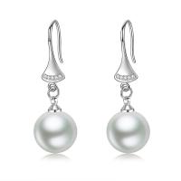 Cubic Zirconia Micro Pave Sterling Silver Earring, 925 Sterling Silver, with Shell Pearl, Round, different size for choice & micro pave cubic zirconia & for woman, Sold By Pair