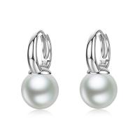 Huggie Hoop Drop Earring 925 Sterling Silver with Shell Pearl Round fashion jewelry & for woman Sold By Pair