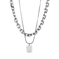 Titanstahl Halskette, mit Verlängerungskettchen von 1.96inch, Rechteck, Doppelschicht & unisex & Oval-Kette & mit Brief Muster, 11x14mm, verkauft per ca. 17.7 ZollInch Strang