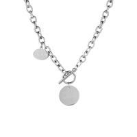 Stainless Steel smycken halsband, ROSTFRITT STÅL, Flat Round, Unisex & oval kedja & med bokstaven mönster, 22x22mm, Såld Per Ca 18.8 inch Strand