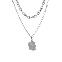 Stainless Steel Jewelry Necklace, with 1.96inch extender chain, Rectangle, Double Layer & Unisex & oval chain & with letter pattern, 20x29mm, Sold Per Approx 21.65 Inch Strand