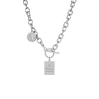 Stainless Steel Jewelry Necklace, Rectangle, Unisex & oval chain & with letter pattern, 16x24mm, Sold Per Approx 16.9 Inch Strand