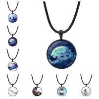 Christmas Necklaces, Tibetan Style, with PU Leather Cord & Glass, with 1.57 inch extender chain, Round, gun black plated, Christmas Design & time gem jewelry & different designs for choice, 25mm, Length:Approx 16.92 Inch, Sold By PC