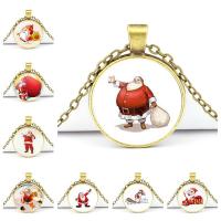 Christmas Necklaces, Tibetan Style, with Glass, with 1.96 inch extender chain, Round, gold color plated, Christmas Design & time gem jewelry & different designs for choice, 35mm, Length:Approx 17.72 Inch, Sold By PC