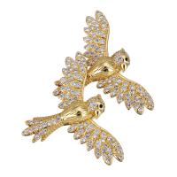 Cubic Zirconia Micro Pave Brass Pendant, Bird, gold color plated, micro pave cubic zirconia, 30x22x7mm, Hole:Approx 4mm, 10PCs/Lot, Sold By Lot