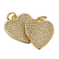 Cubic Zirconia Micro Pave Brass Pendant, Heart, gold color plated, micro pave cubic zirconia & hollow, 14x15x2mm, Hole:Approx 3mm, 10PCs/Lot, Sold By Lot