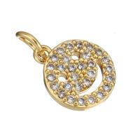 Cubic Zirconia Micro Pave Brass Pendant, Smiling Face, gold color plated, micro pave cubic zirconia, 10x12x2mm, Hole:Approx 4mm, 10PCs/Lot, Sold By Lot