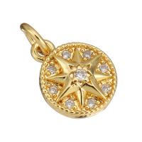 Cubic Zirconia Micro Pave Brass Pendant, Flat Round, gold color plated, micro pave cubic zirconia, 9x11x3mm, Hole:Approx 2mm, 10PCs/Lot, Sold By Lot